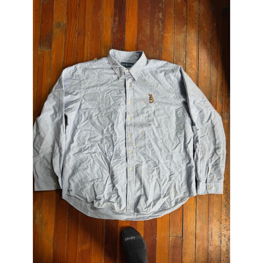 Ralph Lauren Polo Bear Oxford Shirt Light Blue Classic Fit XXL Long Sleeve